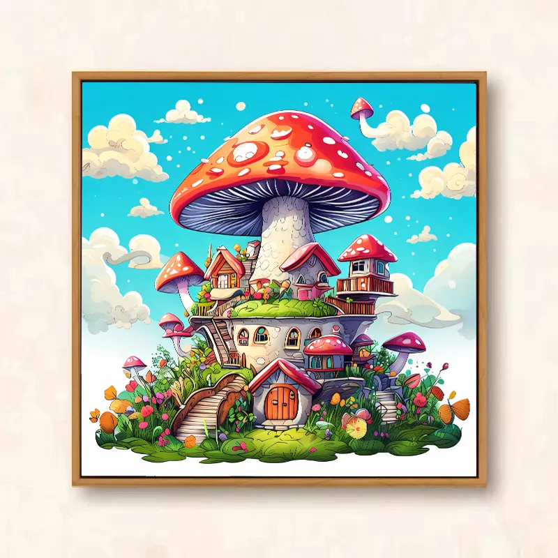 New Arrival Cartoon Mushroom House Painting and Wall Art DIY Handmade Painting by Numbers For Kids