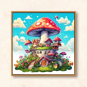 Nouvelle arrivée décoration murale peinture par numéros dessin animé champignon maison avec bricolage peintures acryliques Kits chevalets œuvres d'art pour les enfants à la maison