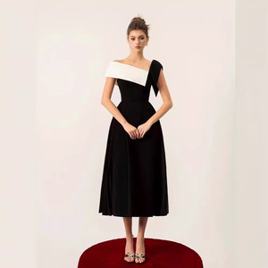 Elegante señoras hombro oblicuo cintura delgada largo Maxi plisado imperio translúcido volantes mujeres elegante dulce sólido - Product Image 2