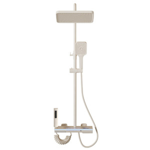 Rubinetto <span class=keywords><strong>Doccia</strong></span> Moderno KAWAL in Ottone Spazzolato a Tre Maniglie, Set Completo con Luci, <span class=keywords><strong>Vetro</strong></span> Temperato, Termostato Digitale Intelligente - Product Image 5