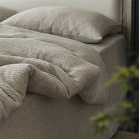 Ensemble de draps de literie de couleur unie de Style japonais 100% lin de coton lavé comme texturé respirant Durable doux confortable-respirant