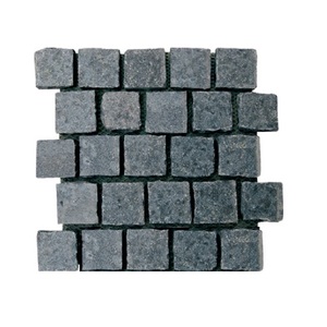 Trung Quốc Đen Bazan Vườn Flamed Interlock Bazan <span class=keywords><strong>Cube</strong></span> Đá Cuội Lát Trên Lưới - Product Image 1