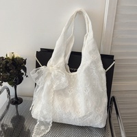 Tas Kanvas Terbuka Motif Bunga Renda Segar Musim Panas untuk Wanita Model Baru Tas Selempang Tote Bag