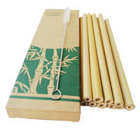 Logo personnalisé paille de bambou biodégradable biologique naturelle de 20cm en fibre de thé paille réutilisable avec nettoyants boîte sac emballage