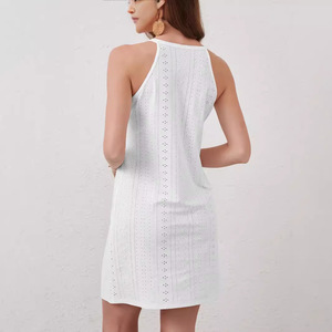 Venta de verano caliente elegante vestido de gasa de línea A para mujer estilo Casual cuello redondo cinturón sin mangas sólido vestido favorito de las señoras - Product Image 2
