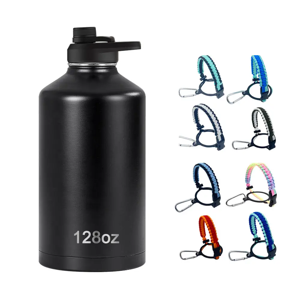 Wholesale Double Wall Insulated Stainless Steel Water Bottle 64oz 87oz 128oz 1 Gallon Bottle with Handle Lid