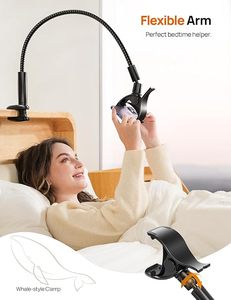 Support de téléphone col de cygne pour lit, avec bras flexible en nylon tressé, réglable à 360°, fixation supérieure pour téléphone - Product Image 3