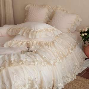 Housse de <span class=keywords><strong>couette</strong></span> en dentelle de style princesse, broderie rose, velours pour bébé, textiles de maison, <span class=keywords><strong>hiver</strong></span> chaud, volants, ensemble de literie 4 pièces, fournisseur - Product Image 5
