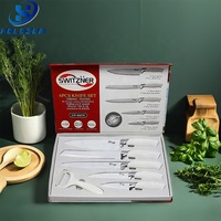 6 pièces Royal Swiss Line Chef couteau ensemble de haute qualité antiadhésif blanc revêtement en acier inoxydable coupe cuisine utilisation comprend boîte-cadeau