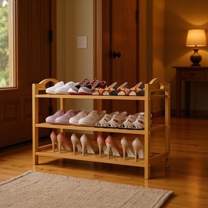 Lianheng <b>Shoe</b> Rack Three Layer Bamboo Standing Entryway <b>Storage</b> <b>Space</b> <b>Saving</b> Simple Design for Home Indoor Use - Product Image 1