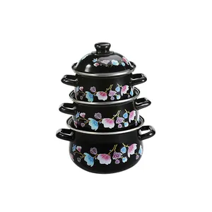 Stok Pabrik Panci Enamel Hitam Lapis Casserole, Peralatan Masak Set Besi Cor Oval Porselen Logam Turki Panci Enamel