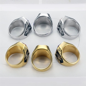 Bagues Hip Hop Punk AG Franc-Maçon en Zircon, Bijoux Étanche en Acier Inoxydable Plaqué Or 18K, Anti-ternissement, pour Hommes, Vente en Gros - Product Image 2