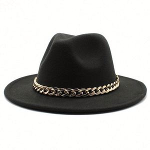 Wholesale Wide Brim Women Fedora Hats for Adults <b>Cheap</b> 27 Solid Colors Polyester Fedora Hats With <b>Chain</b> - Product Image 2