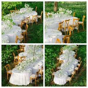 Venta al por mayor apilable alquiler comedor banquete boda madera Natural Cruz respaldo sillas para eventos - Product Image 6