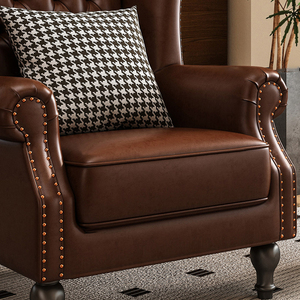 <span class=keywords><strong>Fauteuil</strong></span> moderne en bois massif et cuir, chaise décontractée vintage avec dossier à oreilles, mobilier pour appartements et salons d'hôtels. - Product Image 3