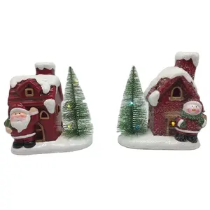 Factory Custom color painted artificial table decoration led christmas tree house santa claus ceramic ornament