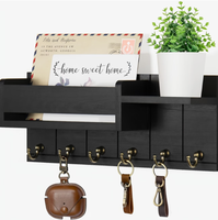 Porte-clés mural en bois de style farmhouse avec organisateur de courrier, rangement mural rustique pour clés et courrier, support décoratif pour clés