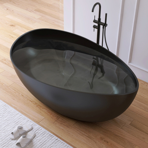 Bañera Maydon de 1600 mm para el Hogar, Bañera Moderna Independiente para Adultos, Bañeras de Resina de Piedra Negra Mate, Proveedor - Product Image 5