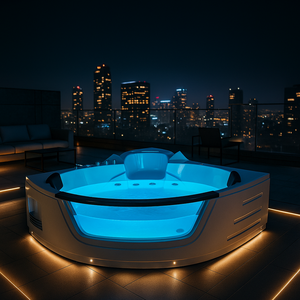 Baignoire à remous de luxe sur le toit |   Matériau acrylique, design autoportant |   Spa intelligent à <span class=keywords><strong>bois</strong></span> avec massage |   Drain extérieur personnalisé - Product Image 4