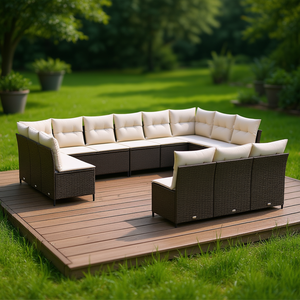 Salon de jardin en rotin PE marron avec coussins en mousse haute densité pour usage extérieur, design contemporain - Product Image 2