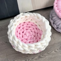 Lit pour chat fait main à prix d'usine, rond, en crochet épais, nid en laine tressée, technique DIY, style point de croix, motif animal, OEM ODM