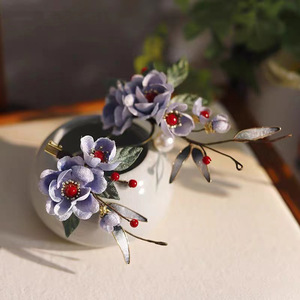 Nouvelle épingle à cheveux classique de style chinois à fleurs violettes, coiffe pour robe de mariée, accessoire rétro de style chinois pour cheongsam, Hanfu - Product Image 4
