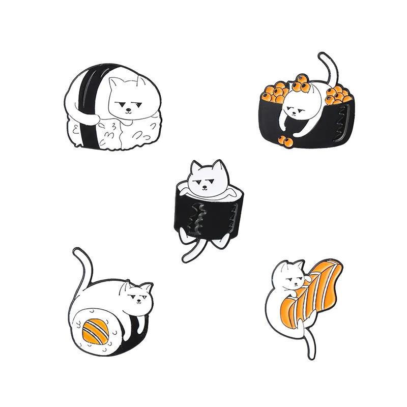 Adil ve güzel yumuşak emaye pimleri suşi kedi karikatür broş dekor Metal eşarp pim ve klipsli çocuklar arkadaşlar için yetişkinler için