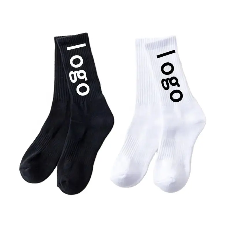 Calcetines blancos y negros transpirables de algodón de cintura alta calcetines de baloncesto de fondo de toalla de color sólido de cintura alta
