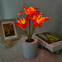 Lampu Meja LED Sentuh Isi Ulang dengan Peredupan Cahaya, Bentuk Bunga Narcisus, Mawar, Lily, Bunga Matahari, Tulip, Dilengkapi Vas Kristal untuk Dekorasi Ruangan, Pesta, dan Liburan