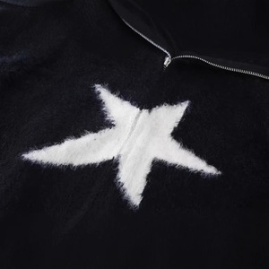 Women's Knitted <b>Cardigan</b> Long Sleeve Zipper Embroidered Star Contrast Color Loose Fit Anti-Pilling Winter Wear - Product Image 3
