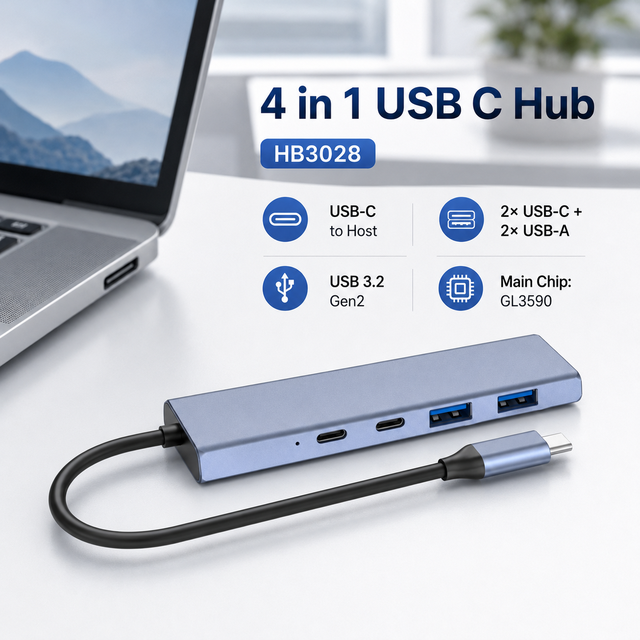 10Gbps USB 3.2 Gen 2 Hub 4 in 1 Aluminum Type C Splitter with 2 USB C 2 USB a Ports High Speed Docking Adapter for Laptop