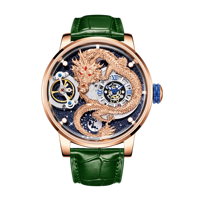 Montre automatique squelette HANBORO en or rose pour homme, cadran ciel étoilé de luxe, bracelet en cuir