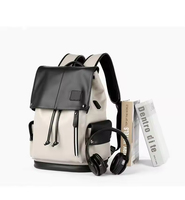 Épissage noir blanc cartable en cuir PU étanche sac à dos pour ordinateur portable cordon Campus étudiants sac à dos