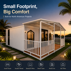 Casa Contenedor Prefabricada Moderna con Porche, Diseño Rectangular Blanco, para Casa de Huéspedes, Alquiler Vacacional, Oficina en el Patio Trasero - Product Image 1