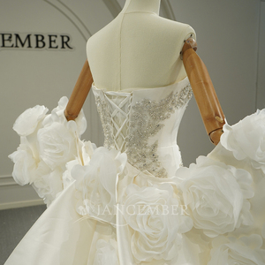 Robe de mariée sirène en satin à col bateau avec cristaux et jupon fleuri Jancember GT26003 - Product Image 6