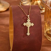 Chaîne à maillons dorés tendance, grande, creuse, en forme de O, haut de gamme, de niche, pour femme, style rétro gothique, avec croix religieuse, transfrontalier Europe-Amérique