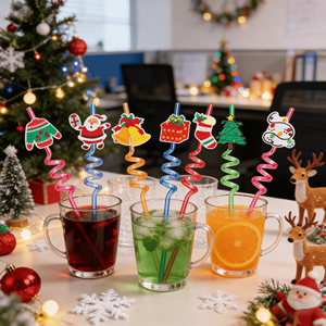 LAIMAI Pailles réutilisables en PETG de qualité alimentaire, motif dessin animé, pour fêtes de Noël, événements, cadeaux de jeu et célébrations festives – Nouveauté - Product Image 5