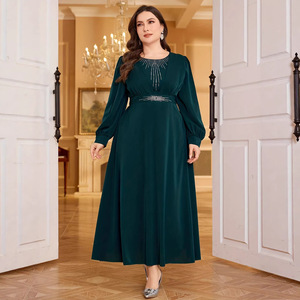 Vestido europeo y americano con cuello en V, de manga larga, elegante y con estilo, para mujeres de talla grande, para chicas con curvas, vestido de dama de honor. - Product Image 3