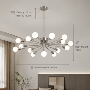 Grand Lustre Moderne en Fer Forgé à 17 Lumières, Design Radial, Ampoule E27, pour Salon, Salle à Manger, Fixation Plafond Intérieur - Product Image 4