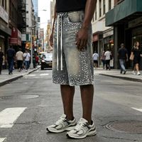 Shorts en jean vintage délavé de haute qualité avec logo personnalisé, shorts en jean pour hommes avec strass, shorts en jean hip hop