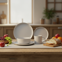Service de table 4 pièces en grès céramique blanc, classique et luxueux, émaillé, écologique, compatible micro-ondes, résistant à la chaleur et anti-fuite