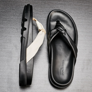 Sandales d'été pour hommes en cuir, tendance, respirantes, confortables, pour les loisirs en plein air, antidérapantes, à semelles épaisses, style anglais - Product Image 2