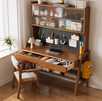 Bureau d'étude en bois massif avec étagère, panneau perforé et hauteur réglable pour enfants et bureau à domicile (vente en gros)