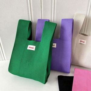Wholesale Custom Printed Logo Colorful Macron Knitted Handbag Solid Color <b>Knitting</b> Wrist Tote <b>Bag</b> - Product Image 3