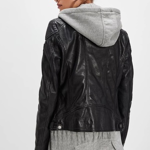 Blouson de motard rétro uni à col barge et fermeture éclair, coupe-vent, à manches longues, style streetwear pour femme - Nouvelle collection en gros - Product Image 2