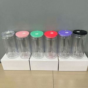 Offre Spéciale – Verre à Pint de 16 oz à Double Paroi, Bocal Effet Boule à Neige avec Couvercles à Paille, Bouchons à Trou Pré-percé, Couvercles Colorés, Corps Transparent, Style DIY, Personnalisable en PC - Product Image 4