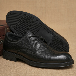 Zapatos Oxford de Cuero Genuino Negro para Hombre, con Cordones, Suela de Goma Antideslizante, para Oficina, Carrera Profesional, Vestir, Todas las Temporadas, Diseño Sólido - Product Image 1