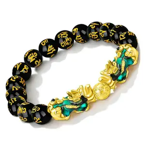 Feng Shui Obsidian Riqueza Pulseira Cor Mudou Pi Xiu Pulseiras Dragon Mantra Bead Atrair Riqueza e Boa Sorte para Homens/mulheres