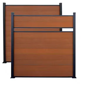 Panel pagar anti Cuaca 6 kaki, pagar komposit DIY, panel pagar stok plastik kayu dengan Set tiang aluminium