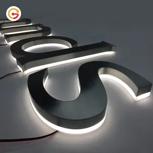 حاجب ضوئي من الصلب المقاوم للصدأ بتصميم مخصص من مصنع جوجو لحروف على شكل هالة مضاءة